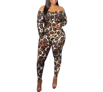 China S1193 Wholesale Womens Leopard Print Viable Off Shoulder Plus Size Party Jumpsuits for sale