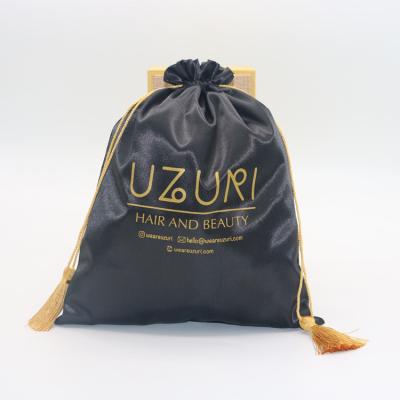 China Wigs Free Design Gold Color Custom Logo Custom Satin Bags Hair For Wig With Drawstring for sale