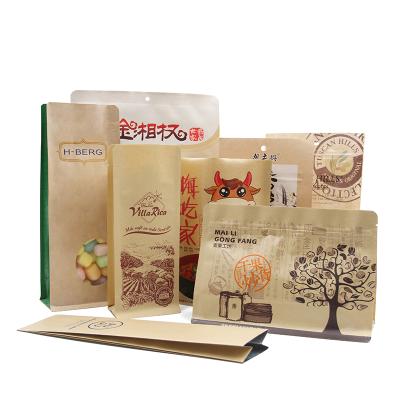 China Customized Moisture Proof Kraft Paper Printed Heat Sealed Flat Bottom Zipper Standing Bag for sale