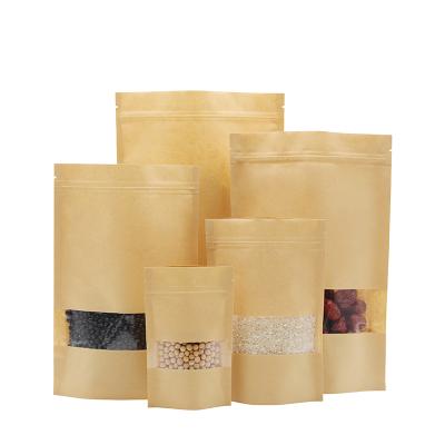 China Moisture Proof Kraft Paper Holder Up Zipper Bag Coffee Snacks Nuts Millet Soybeans Packaging Zip Lock Bag With Window for sale