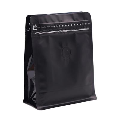 China Hot Sale Moisture Proof Zipper Flat Bottom Black And White Bag With Valve Two Colors Food Packaging Coffee Bags for sale