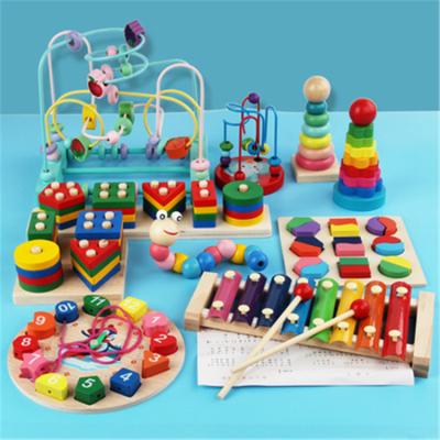 China Wooden Baby Hand Shape Puzzle Toys Rainbow Eco-friendly Material Building Block Music Model Learning Educational Toys Toys for sale