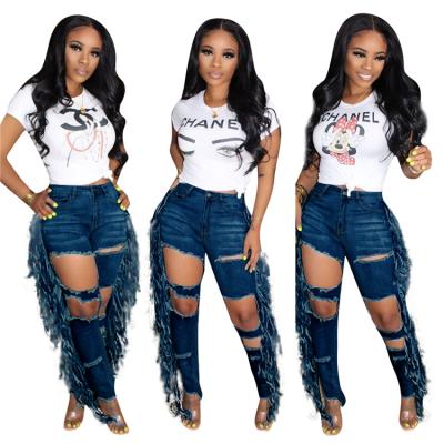 China Fringed Ripped Breathable Women Washed Plus Size High Waisted Skinny Skinny Jeans Sets Pants Button Clutch for sale