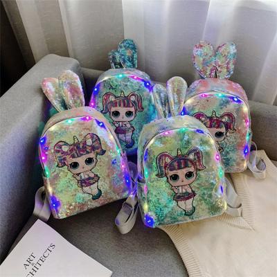 China 2020 Lovely Rabbit LED Ear Backpack Girls Waterproof Backpack Kids Bag Backpack Cute LED Glitter Backpack for sale