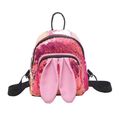 China Glitter 2021 Lovely Rabbit Ear Glitter Backpack Laser Sequins New Waterproof Children School Bags For Girls for sale