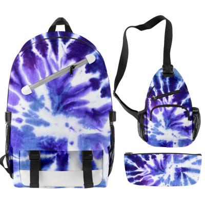 China Anti Theft 3 Pcs/Set Customize Knot Dyed Backpack Rucksack Boys And Girls Students Kids School Oxford Tie Dye Toe Bags for sale