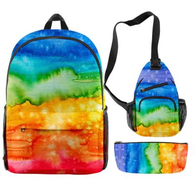 China 2021 New Fashion Waterproof 3 Pcs Set Backpack Multi Function Combination Boys And Girls School Students Beautiful Tied Dyed Bags Backpack for sale