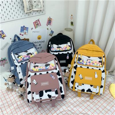 China New design college style waterproof Japanese cute cow cartoon schoolbag transparent women's nylon backpacks for travel school bags for girls for sale