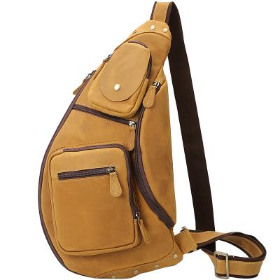 China Crazy Men's Leather High Quality Casual Vintage Horse Shoulder Large Capacity Cross - Body Chest Bag for sale