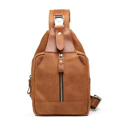 China New High Quality Men's Small Horse Leather Chest Bag Wholesale Handmade Crazy Leather Shoulder Messenger Bag for sale