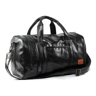 China Comfortable New Fashion Branded PU Waterproof Leather Travel Bags Fitness Training Duffel Bag Custom Logo Black for sale