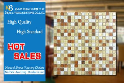 China Gold Mosaic and yellow white glass mosaic square tiles for kitchen backsplash for sale