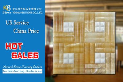 China Pure white marble mosaic tiles mixed yellow onyx square background  tiles for sale