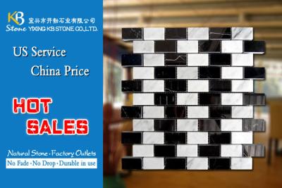 China Stepping stones marble mosaic tiles black white mixed subway shape for sale