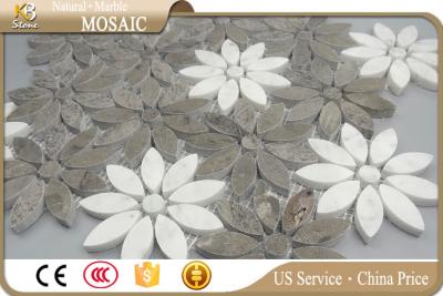 China Interior decoration waterjet marble mosaic white mixed grey flower pattern for sale