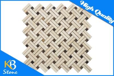 China Modern Decorative Basketweave Cream Marfil Marble Mosaic Tile Mixed Brown Dots 10mm for sale