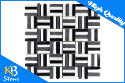 China Black Mixed White Marble Mosaic Wall Tiles Strip Shape Home Decoration Tile 10mm Thickness for sale