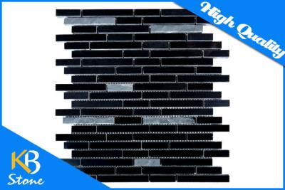 China Lined Pure Black Marble Kitchen Bath Mosaic Tile Sheet , Random Strip Marble Tile Backsplash for sale