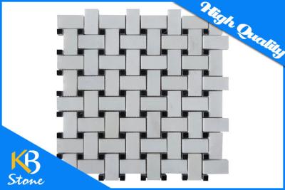 China China White Polished Basketweave Marble Mosaic Tile Mixed Black Dots Stone Mosaic Wall Tiles for sale