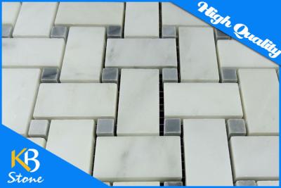 China Bianco Basketweave Polished Marble Mosaic Tile Carrara White With Gray Dots 10mm Thickness for sale