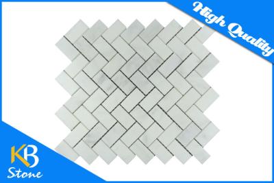 China Herringbone White Carrara Mosaic Marble Tile Mesh Mounted for Kitchen or Shower Room for sale