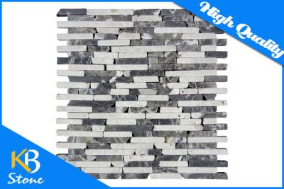 China Tumbled Dark Emperador Mixed White Strip Marble Mosaic Floor Tile for Kitchen Backsplash Tiles for sale