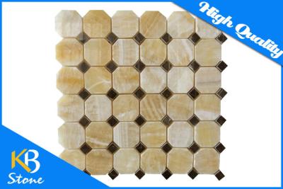 China Yellow Onyx Polished Octagon Marble Mosaic Tile Mixed Brown Dots for Accent Wall or Backsplash for sale