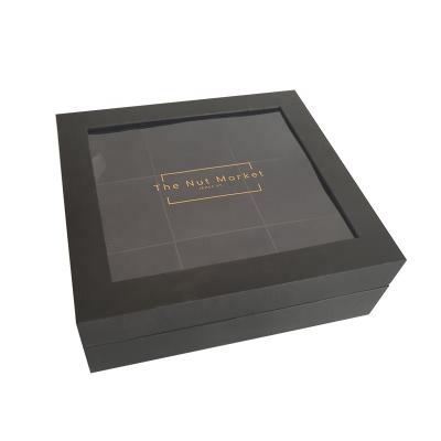 China Luxury Recyclable Fancy Black Custom Cardboard Paper Window PVC Transparent Packaging Fin Gift Box for sale