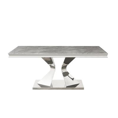 China Modern Dining Table Design Ceramic L Shaped Luxury White Marble Laminate Slab Top & Chrome Base #T8100 GOITALIA Living Room Dining Table for sale