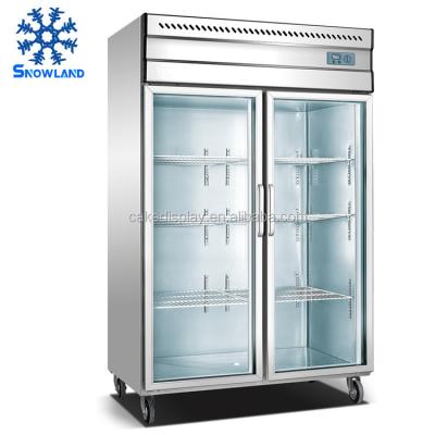 China Commercial Glass Double Door Freezer Single-Temperature Upright Door Freezer With Glass Doors for sale