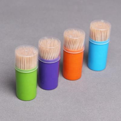 China Disposable Plastic Dispenser Round Wooden Tooth Picks for sale