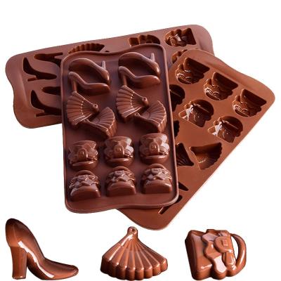 China Diy Disposable High Heel Fan Handbag Shaped Fondant Candy Cookies Cake Silicon Chocolate Mold Silicone Baking Mold for sale