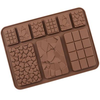 China 9 Holes Disposable Hot Custom Pastry Diy Candy Dessert Homemade Square Bake Cake Mold Chocolate Silicone Breakable Mold for sale