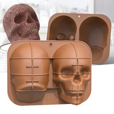 China B1-46 Silicone Cake Mold Realistic Skull Cake Baking Mold DIY Halloween Unique Design Disposable Gifts Large for sale