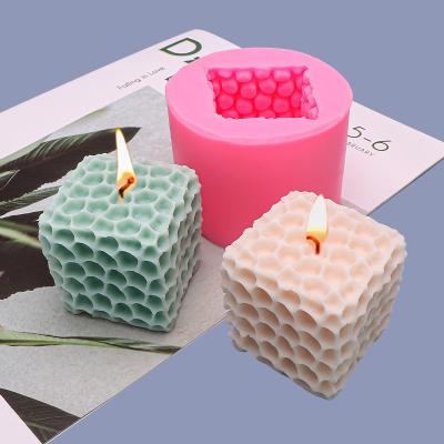 China Food Grade Honeycomb Design Cube Dessert Biscuit Cookies Disposable Silicon Curing Mold 3D Silicone Cake Baking Mold for sale