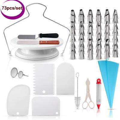 China Viable Cake Decorating Supplies Turntable Kit 3 Spatula Smoother Icing Cake Scrappers Set Cake Tools Baking Supplies For Baking for sale