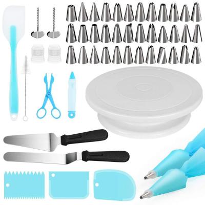 China 52PCs Sustainable Cake Turntable Cake Turntable Rack With Non Slip Protection Icing Tips Spatula Scraper Set Equipment Starter Tool Kit Baking Child for sale