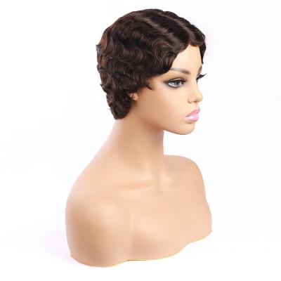 China Afro Remy Human Cuticle Aligned Non Wave Wholesale Short Bob Pixie Machine Made Wig #2 Lace Wig for sale