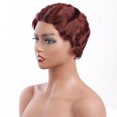 China Short Bob Machine Made Pixie Human Hair Wigs #99J Remy Human Cuticle Aligned Non Wave Afro Hair Wholesale for sale