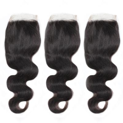 China Body Wave Extension 100% Virgin Brazilian Human Hair Straight 4x4 HD Lace Closure for sale