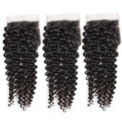 China 100% Virgin 4x4 HD Curly Wave Curly Hair Braids Extension 100% Virgin 4x4 HD Lace Closure for sale