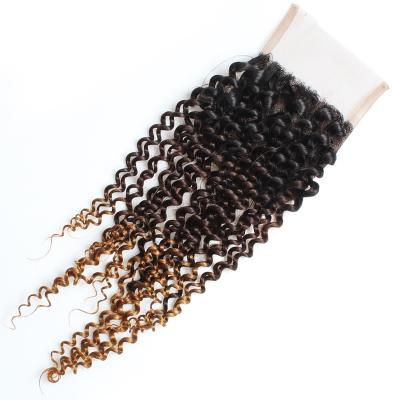 China 4x4 HD Afro Wave Hair Extensions Human Hair T3 Curly Wave 100% Virgin Virgin Lace Up Closure For Black Women for sale