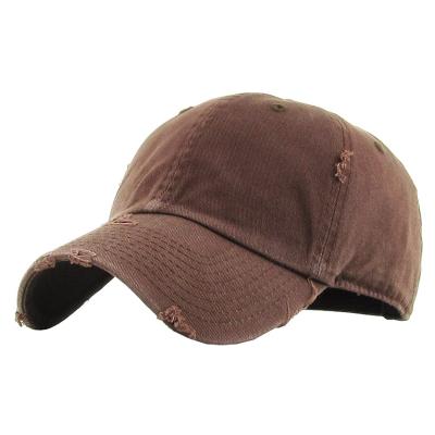 China COMMON Cotton Dad Baseball Cap Unstructured Bulk Washed Custom Distressed Dad Hats With Ripps for sale