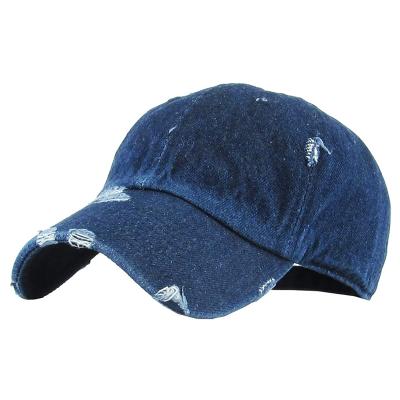 China Wholesale JOINT 6 Panel Washed Plain Denim Dark Baseball Men Low Profile Distressed Dad Hat Cap for sale