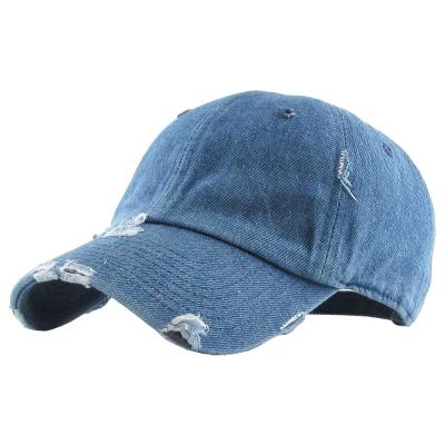 China Custom Logo Washed Distressed Medium Cotton Unstructured Denim Dad Hat Adjustable Baseball Cap COMMON for sale