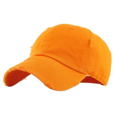 China COMMON Washed Distressed Embellished Orange Cotton Golf Dad Hat Women Plain Hat Baseball for sale