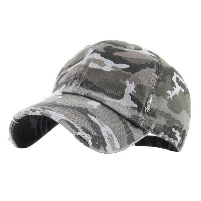 China COMMON Washed Distressed Worn Camouflage Baseball Cap Camouflage Dad Hat for sale