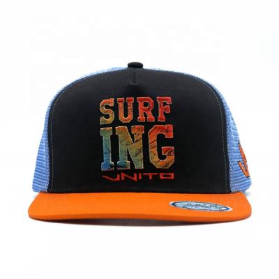 China COMMON Heat Transfer Sublimation On Hats 3D Embroidery Custom Flat Logo Brim Mesh Snapback Trucker Cap for sale