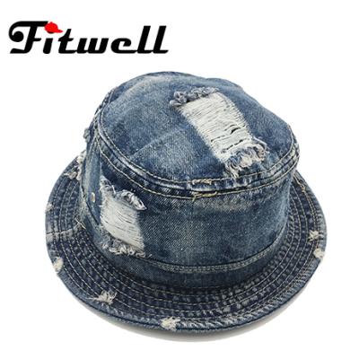 China Stylish Character Premium Personalized Unique Custom Jeans Distressed Sun Bucket Hat Maker for sale