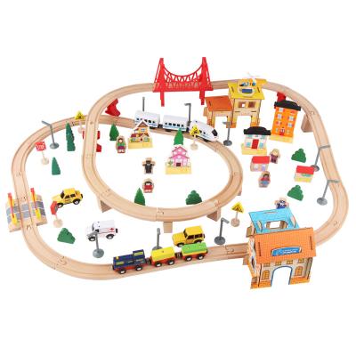 China Slot Toy 108 Pcs Wooden Train Track Children Train Tracks Slot Toy Educational Toy Activity Kids Play Toy for sale